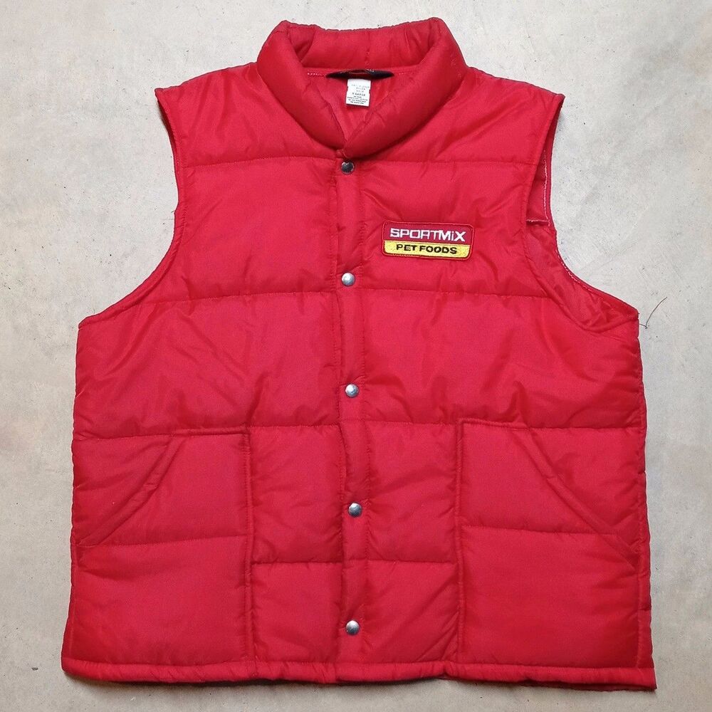 Vintage Swingster Red Made in USA Sportmix Pet Food Patch Polar Vest - Size XL